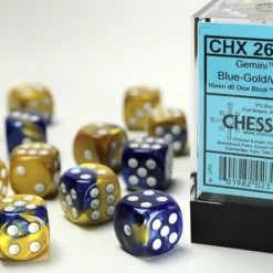 CHESSEX DICE - 16MM D6 (12) GEMINI-BLUE-GOLD/WHITE