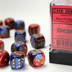 CHESSEX DICE - 16MM D6 (12) GEMINI BLUE-RED/GOLD