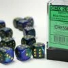 CHESSEX DICE - 16MM D6 (12) GEMINI BLUE-GREEN/GOLD -Toy Shop 10209