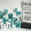 CHESSEX DICE - 16MM D6 (12) GEMINI TEAL-WHITE/BLACK -Toy Shop 10212