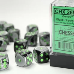 CHESSEX DICE - 16MM D6 (12) GEMINI BLACK-GREY/GREEN