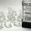 CHESSEX DICE - 16MM D6 (12) TRANSLUCENT CLEAR/WHITE -Toy Shop 9800