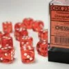 CHESSEX DICE - 16MM D6 (12) TRANSLUCENT ORANGE/WHITE -Toy Shop 9802