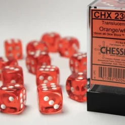 CHESSEX DICE - 16MM D6 (12) TRANSLUCENT ORANGE/WHITE