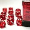 CHESSEX DICE - 16MM D6 TRANSLUCENT RED/WHITE -Toy Shop 9803