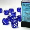 CHESSEX DICE - 16MM D6 (12) TRANSLUCENT BLUE/WHITE -Toy Shop 9805