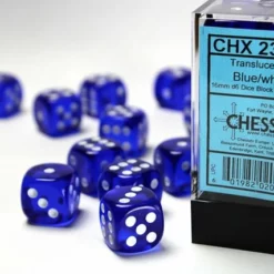 CHESSEX DICE - 16MM D6 (12) TRANSLUCENT BLUE/WHITE