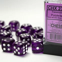 CHESSEX DICE - 16MM D6 (12) TRANSLUCENT PURPLE/WHITE