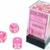 CHESSEX DICE - 16MM D6 (12) TRANSLUCENT PINK/WHITE -Toy Shop 9808