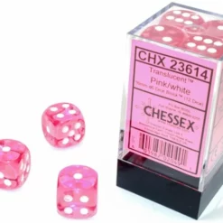 CHESSEX DICE - 16MM D6 (12) TRANSLUCENT PINK/WHITE